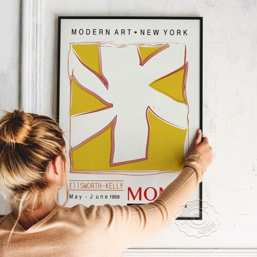 America Ellsworth Kelly Poster, Minimalism Hard-Edge Painting Art Prints, Bright Yellow Colors Abstract Wall Picture Home Decor