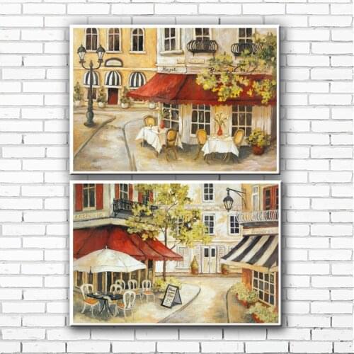 Relaxed leisure time coffe shop landscape canvas printings Mediterranean sea set oil painting on canvas wall decoration picture