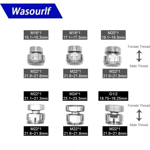 WASOURLF Adjustable 360 Swivel Faucet Aerator Accessories Adapter Male Thread M24 M20 1/2 Kitchen Tap Fittings Retating Part