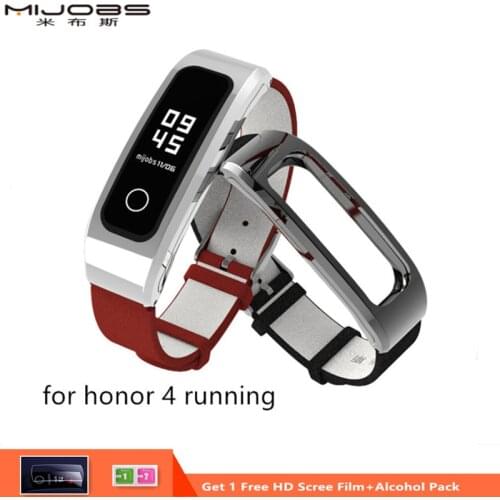 Mijobs Leather Wrist Strap For Huawei Honor Band 4 Runnning Version Smart Wristband Bracelet for Honor Band 4 Strap Running