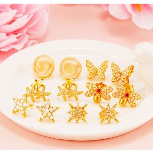 Fashion 24K gold star Butterfly Earrings For Women Dubai Insect earrings Charm Stud Earring Girls Indian Jewelry aretes de mujer