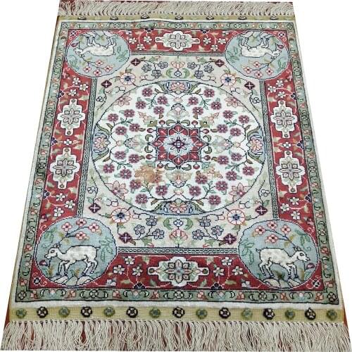 Seeykeep™ 1.5x2ft Rectangle Pure Silk Handknotted Oriental Traditional Persian Rug-SK3036076