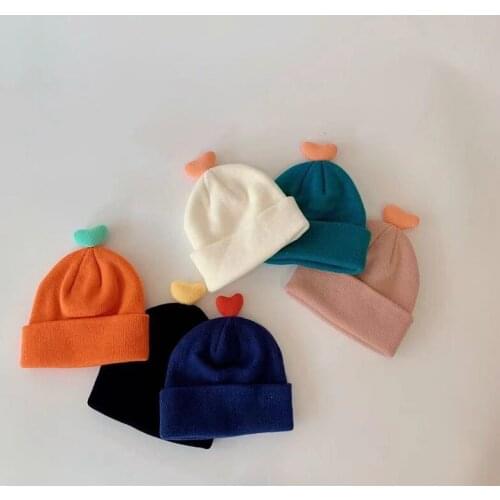1pcs 2021 new Korean Love Children Knitted Hat Autumn/Winter Infant Baby Candy Color Hood 46-48cm baby cap