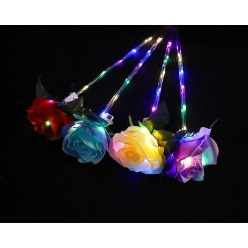LED Light Up Bouquet Flowers Flashing Glowing Rose Wand Sticks Wedding Decor Valentines Day Party Memorial Gift 50pcs/lot