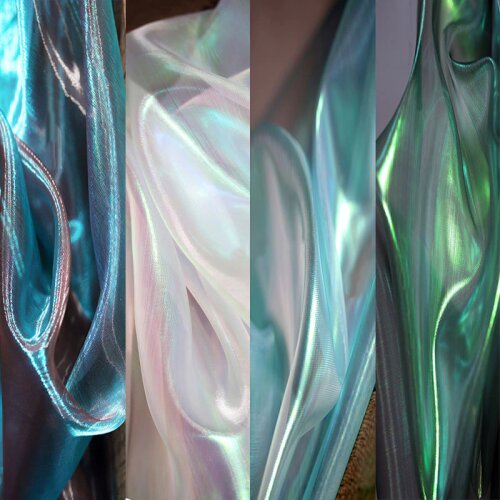 One meter High quality seven color Organza fabric Creative water light Magic color tissu Designer customizes dress material