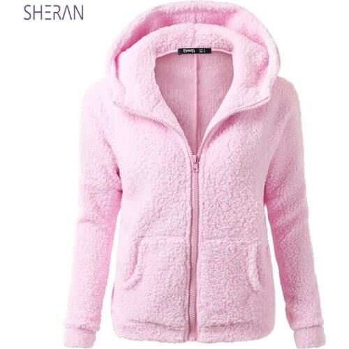 SHERAN Autumn Winter Women Hoodies Fleece Pink Hoodie Long Sleeve Zipper Thicken Coat Outwear Sudadera Mujer Sweatshirts Lady
