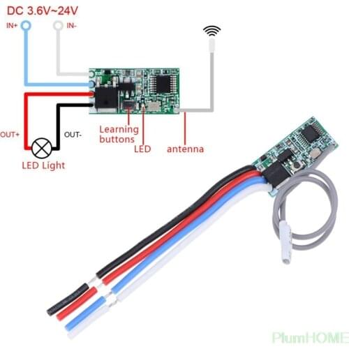 Universal DIY 433 Mhz 1CH RF Relay Receiver Wireless Remote Control Switch Micro Module LED Light Controller DC 3.6V-24V