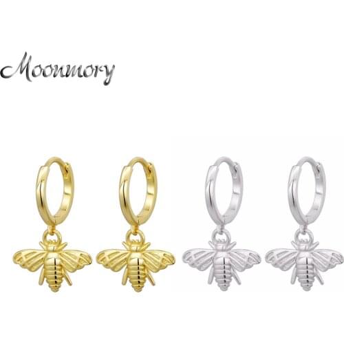 Moonnory Lovely 925 Sterling Silver Abei Bee Abel Animal Huggie Drop Earring For Women Lucky Honeybee Drop Earring Party Jewelry