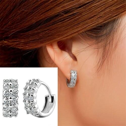 Hot 925 Sterling Silver Double Row Shiny Zircon Earrings Female Models Suitable for Valentines Day gift Factory Wholesale Price