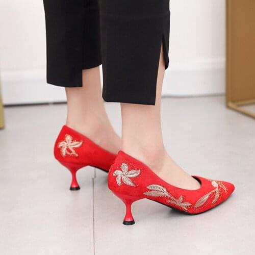 Women High Heels Female Shoes Women Pumps Solid Colorful Slip On Pointed Toe Brand Dress Shoes Wedding Shoes W32-09