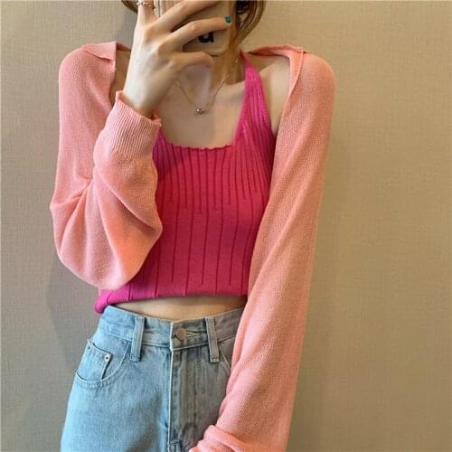Vest Student Halter Knitted Camisole Womens Interior Summer New Slim Thin Short Jacket