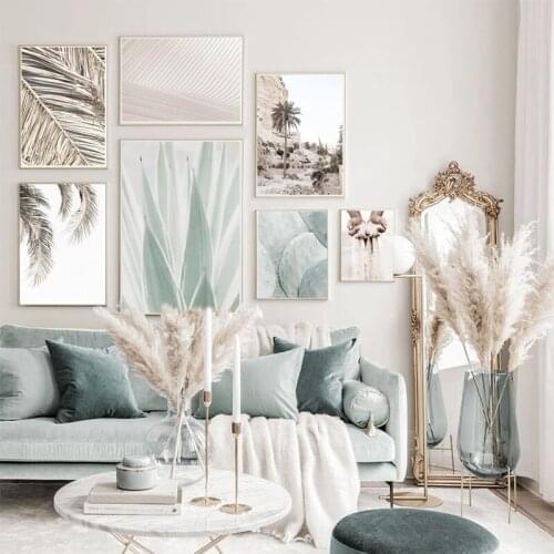 Bohemian Decorative Painting Fashion Beige Palm Leaf Natural Canvas Painting Modern Art Indoor Decorative Living Room Poster