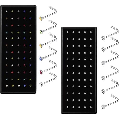 1.8mm 60/Box L-Phape Stainless Steel Crystal Nose Ring Fashion Nose Studs Body Piercing Jewelry for Women