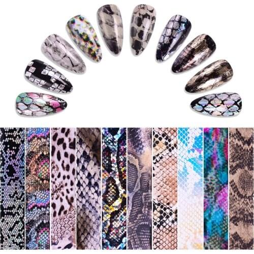 100*4cm/Roll Snake Skin Design Laser Holographic Nails Art Transfer Foil Stickers For Nails Nail Adhesives Decorations