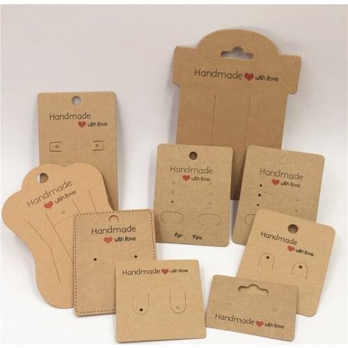 Multiple Style Size Necklace Earring Cards Series Kraft Paper Cardboard Handmade With Love Jewelry Display Package 100Pcs/Lot