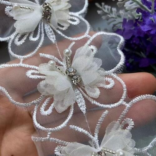 10X Butterfly Flower Soluble Organza Lace Trim Knitting Wedding Embroidered DIY Handmade Patchwork Ribbon Sewing Supplies Craft
