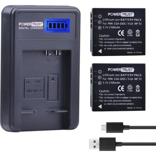 2Pcs 3.7V 1700mAh CGA-S005 CGA S005 CGAS005 Batteries + LCD USB Charger for PANASONIC DMW-BCC12 DMC-FX8 FX9 FX10 FX12 FX50 FX150