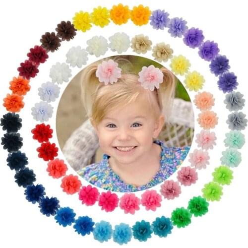 30Pairs/Lot Mini 2 Inch Chiffon Fabric Flower With Coverd Cloth Clips Little GIrls Tiny Hairpins