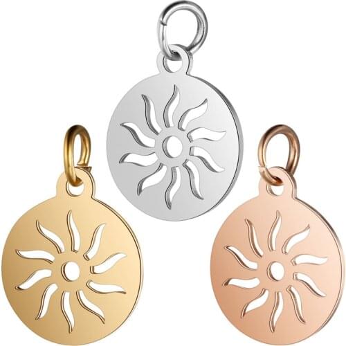 5pcs/lot 316L Stainless Steel Gold Silver Rose Gold Color Highly Polished Hollow Out Sun Charm Pendant for DIY Jewelry Making