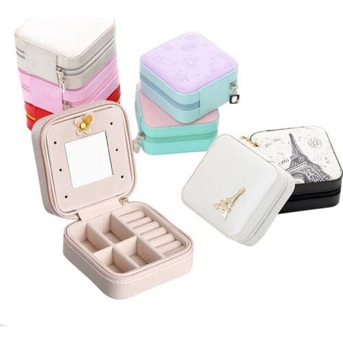 5pcs Wholesale PU Leather Jewelry Box Display Jewelry Organizer Box Earrings Ring Necklace Storage Box Case with Mirror