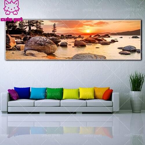 5d diamond painting Sunset riverside scenery stones handmade diy puzzle embroidery mosaic CrossStitch home decor gifts art large