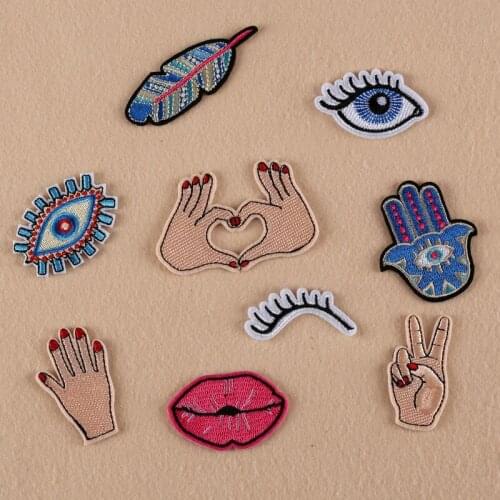 9Pcs/set beautry girls eyes Space Planet Patches Iron On Embroidered Appliques For Clothes Sew On Accessories DIY Fabric Badges