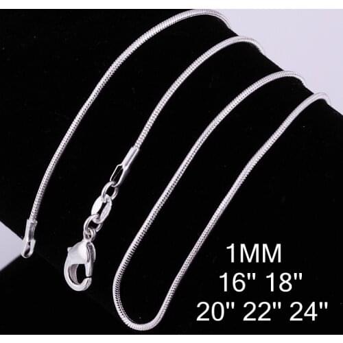 10pcs/lot Promotion! wholesale N925 Silver color necklace, - fashion jewelry Snake Chain 1mm Necklace 16 18 20 22 24"