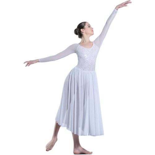 White Sequin Lace Bodice with mesh skirt ballet dress Girl & Women stage performance ballet costumes lyrical & contemporay dress