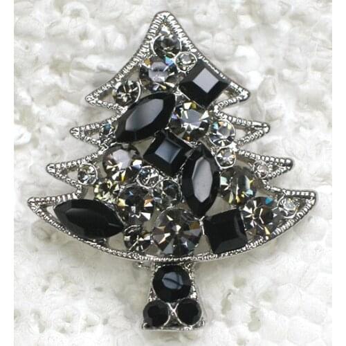 Black Rhinestone Christmas tree Pin brooches C439 H