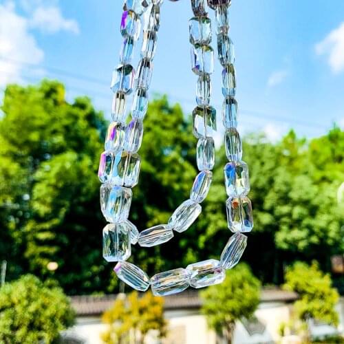 10/20PCS AB Color Faceted Rectangle Flat Beads Crystal Pendants for Chandeliers DIY Charms Jewelry Making Accessories 14mm