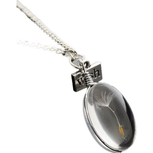 Hot Fashion Custom Handmade Natural Trade Dandelion Chain Double-time Glass Ball Item Dried Flowers Wish Pendant Necklace
