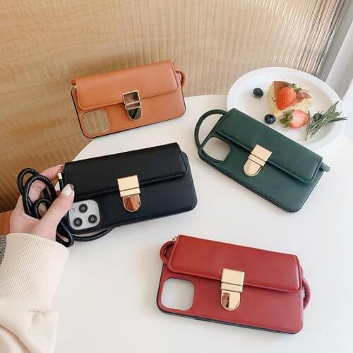 Zipper Buckle Wallet Phone Case for iPhone 7 8 SE 2020 7P X XR XS MAX 11 PRO MAX 12 MINI Ladies Purse with Strap Cellphone Funda