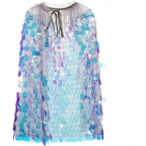 48cm Colorful Kids Mermaid Cloak Cape Girl Sequins Shiny Scale Princess Bling Cloaks Christmas Halloween Cosplay Costume