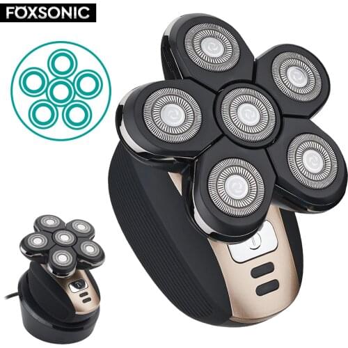 FOKOS 2021 NEW Wireless Charging Rechargeable Electric Shaver 6D Floating Heads Bald Head Shaver For Men Beard Trimmer