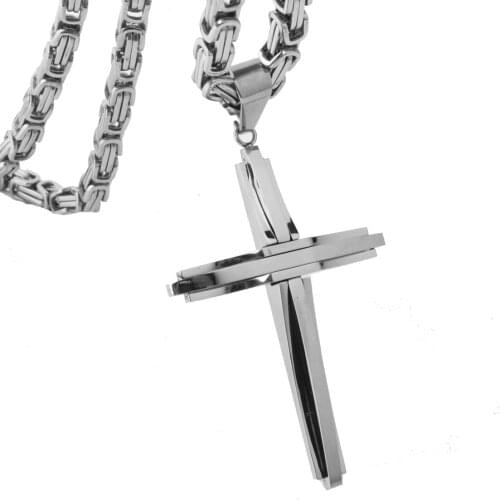 Smooth Jesus Cross Pendant Choker Necklace Fashion Jewelry Father Gift Gold/Black 5mm Collar Link Byzantine Chain Men