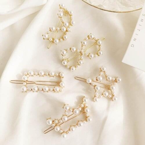 Ins Crown Star Heart Square Circle Triangle Number 8 Cat Ear Hair Pins Artifial Pearl Duck Clip Headwear for Women