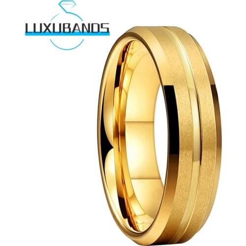 6MM Tungsten Carbide Rings Gold Wemens For Men Center Grooved Beveled Edges Engagement Bands Matte Brushed Finished Comfort Fit