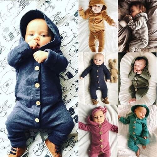 0-24M Newborn Kids Baby Boy Girl Romper Elegant Long Sleeve Hooded Jumpsuit cotton Outerwear soft cute Outfit