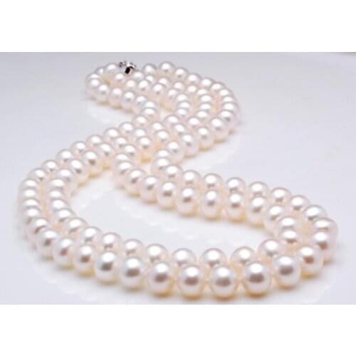 Beautiful 2row 9-10 mm round White Pearl Necklace 18-19"