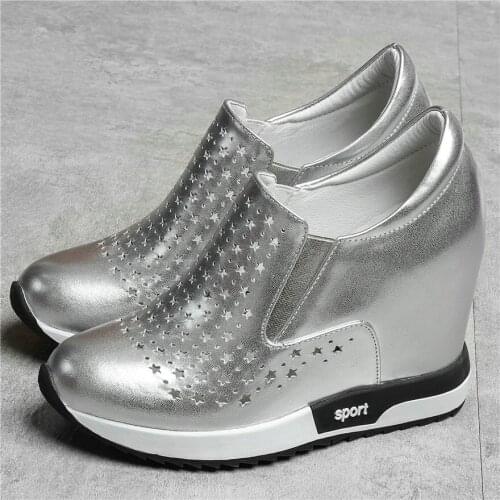 Hollow Fashion Sneakers Women Genuine Leather Wedges High Heel Ankle Boots Female Round Toe Pumps Casual Shoes Gladiator Sandals