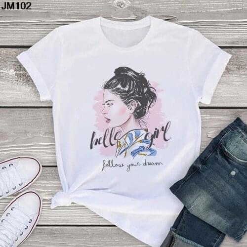 Summer Fashion Girl Print Womens Tshirt Harajuku Streetwear Trend Ladies T Shirt Casual Short-sleeved White Tops Female T-shirt