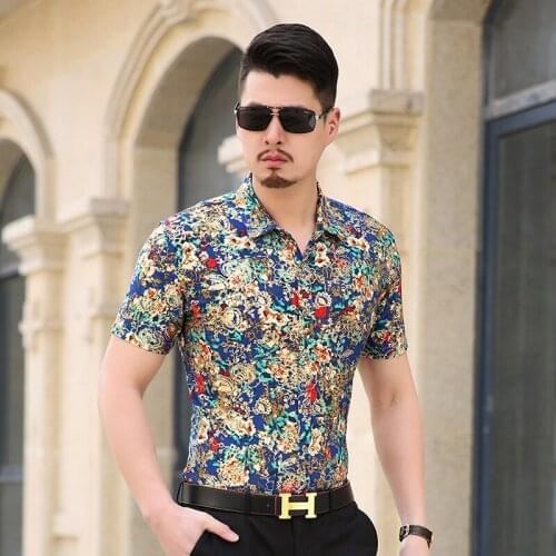 Hot Slae Summer Mens Fashion Printing Shirt Casual Short Sleeve Dress Shirt Floral Clothes Free Shipping