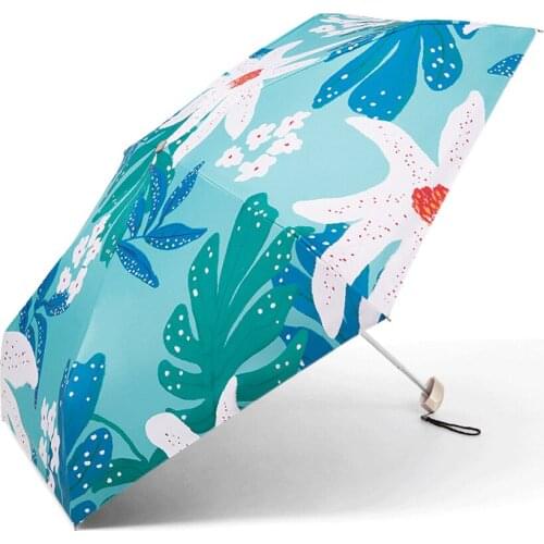 Printed Pattern Mini Sun Umbrella Beauty Girls Travel Anti-UV Protection Fresh Style 6 Bones Color Coating Anti-UV Protection