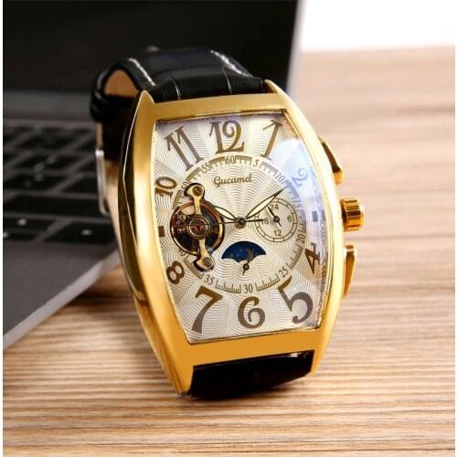 Top Brand Luxury Male Automatic Mechanical Wrist Watch Leather band Square Fashion Luminous Gear Movement Royal Design Men Gift