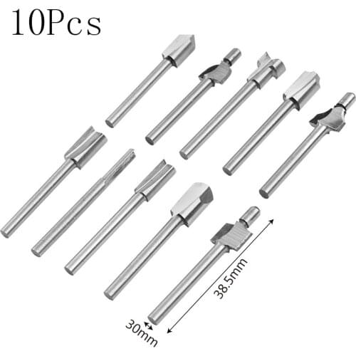 10pcs/set Bits Wood Cutter Milling Fits Dremel Rotary Tool Set Shank Carpentry Router Bits For Rotary Tools DIY