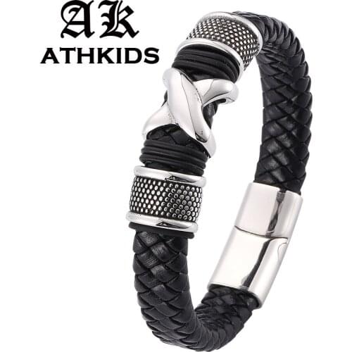 2019 New Punk Style Men Leather Bracelet Stainless Steel Magnetic Buckle X Bracelets Bangles Male Jewelry wholesale PD0068