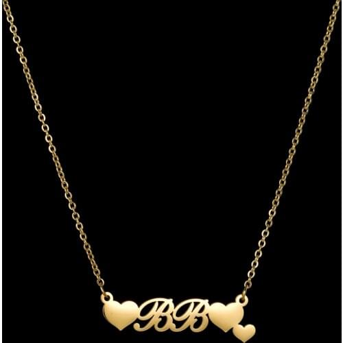 Personalized Name Necklaces Stainless Steel Custom Letters With Three Cute Hearts Pendants For Women Girl Trendy Jewelry Gifts