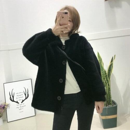 2021 Autumn Winter Women Lambs Wool Fur Jacket Female Short Button Granular Velvet Parka Lady Real Sheep Shearing Outerwear K443