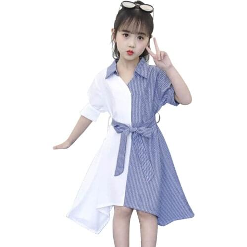 Girl Dresses Striped Patchwork Girl Party Dress Slim Irregular Kids Dress For Girls Autumn Korean Clothes For Girls 6 8 10 12 14