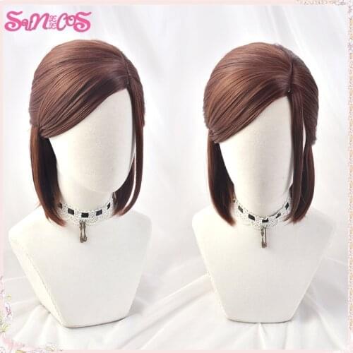 The Last of Us Ellie Cosplay Wig Game Brown Short Side Parting Anime Hair HalloweenHeat Resistant Synthetic Hair Free Wig Cap